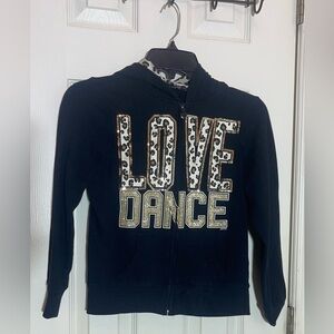 Justice Girls black hooded dance jacket size 8